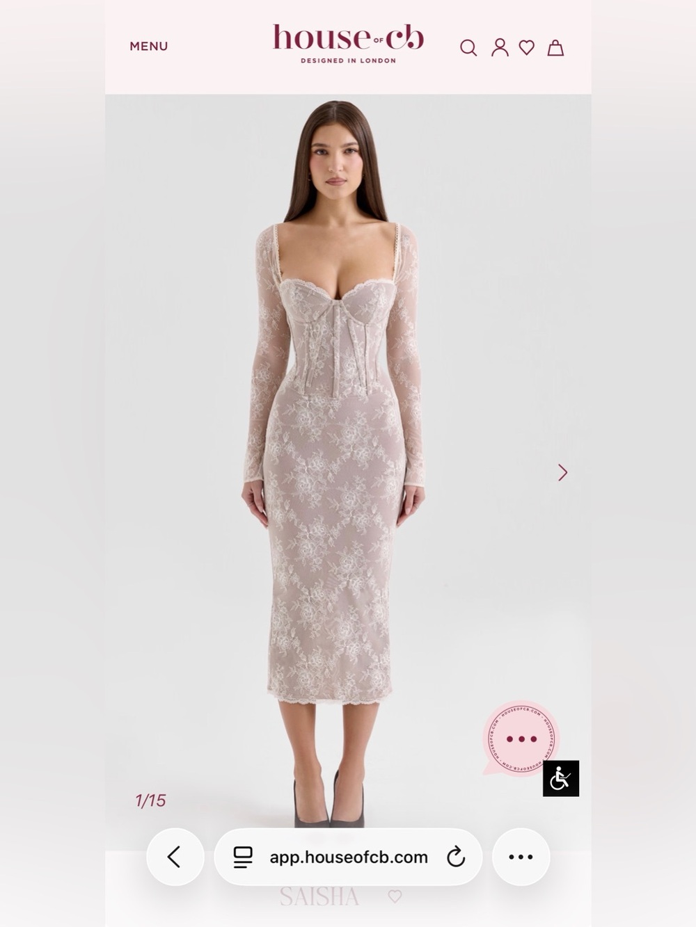 House of CB Saisha Lace Long-Sleeve Corset Midi Dress *Deadstock